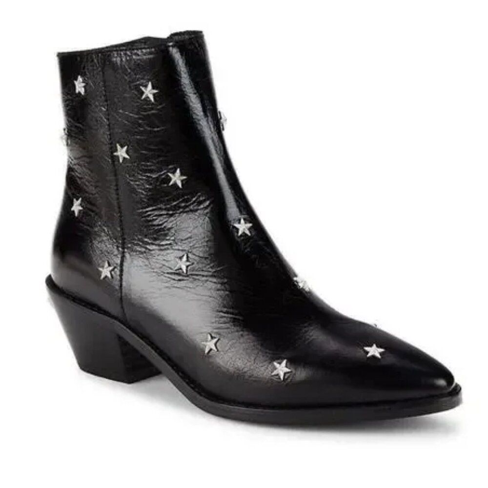 ZADIG & VOLTAIRE Womens Size 36 Tyler Vintage Stars Black Leather Ankle Boots - Picture 2 of 13